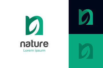 Wall Mural - Green Nature with Leaf logo icon, letter N natural Vector Logo Design Template Element