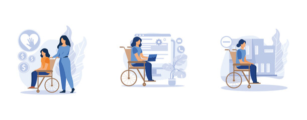 Wall Mural - help for disabled person. social assistance, assistive technology, inaccessible environments, caregi