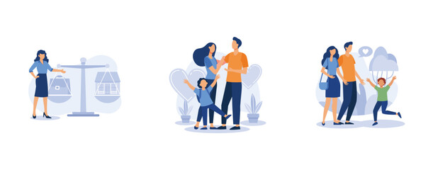 Wall Mural - happy family. balancing work and family, parental responsibility, caring adoptive fathers, social ro
