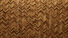 Herringbone, 3D Mosaic Tiles Arranged In The Shape Of A Wall. Natural, Soft Sheen, Blocks Stacked To Create A Wood Block Background. 3D Render