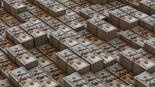 Prosperity Concept Wallpaper With Money Bundles Of One Hundred Dollar Bills.