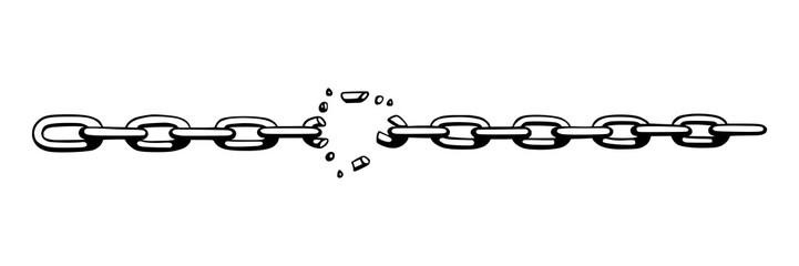Wall Mural - broken chain with shatters as symbol of strength and freedom. sketch of metal chains. vector illustr