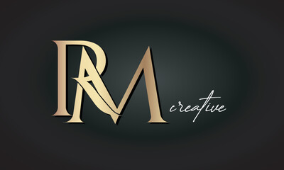 RM letters luxury jewellery fashion brand monogram, creative premium stylish golden logo icon