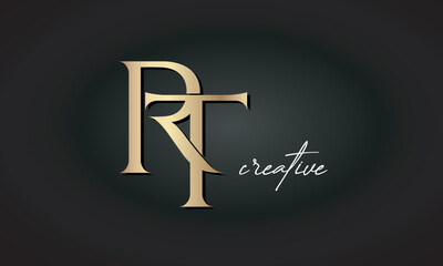 RT letters luxury jewellery fashion brand monogram, creative premium stylish golden logo icon