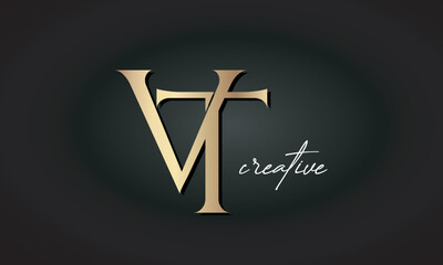 VT letters luxury jewellery fashion brand monogram, creative premium stylish golden logo icon