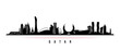 Qatar skyline horizontal banner. Black and white silhouette of Qatar. Vector template for your design.