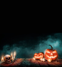 Halloween Wallpaper With Evil Pumpkins, 3d Illustration