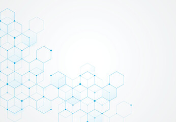 Abstract hexagonal molecular structures in technology background and science style. Medical design. Vector illustration