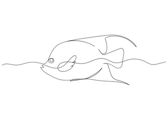 Canvas Print - Continuous line drawing of fish with the ocean. Minimalism art.