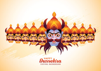 Happy dussehra celebration angry ravan with ten heads and bow card design