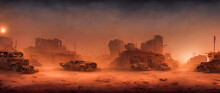 Artistic Concept Painting Of Desert Junk Town, Background Illustration.