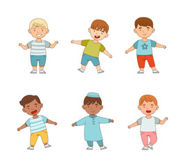 Wall Mural - Happy Little Boy and Girl Standing with Open Arms for Hug Vector Illustration Set