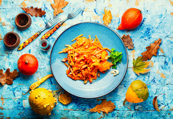 Wall Mural - Meat salad with pumpkin.
