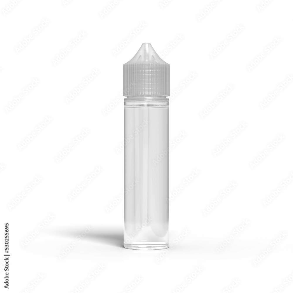 vuse vape tobacco flavors Transparent Clear 60ml Chubby Gorilla Unicorn Vape Juice Bottle filled with  clear liquid and isolated on a white background, 3d render illustration.  Stock Illustration