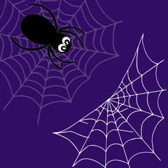 Background of web and spider, outline handmade. Halloween. For decor, postcards, invitations, stylized decor.
