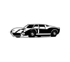 Retro muscle car vector illustration. Vintage poster of reto car. Old mobile isolated on white.