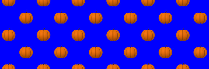 Wall Mural - seamless drawing of pumpkin images on a blue background. template for overlaying on the surface. Hellowing symbol. Banner for insertion into site. 3d rendering. 3d imag