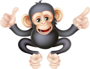 Poster - Thumbs Up Pointing Monkey Chimp