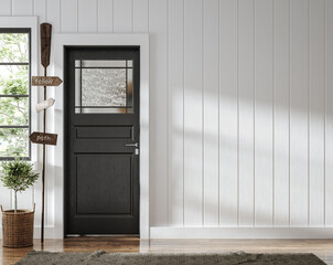 Home mockup, farmhouse hallway interior background, 3d render