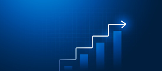 Wall Mural - growth arrow step up staircase success concept on creative business background with improvement stai