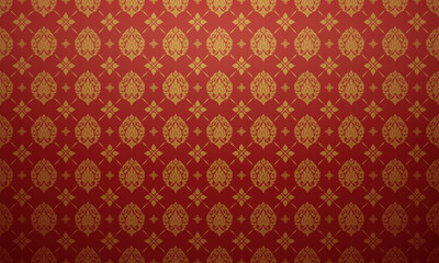 Luxury Thai pattern red crimson and gold theme background vector illustration. Lai Thai element pattern.