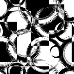 Wall Mural - Abstract geometric seamless pattern. Repeat geometry brush strokes texture. Repeated black white circle backdrop. Repeating round background for design prints. Circles geo bg. Vector illustration