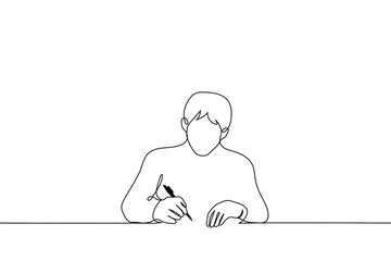 Wall Mural - man uses fountain pen - one line drawing vector. concept write, sign, handwritten letter