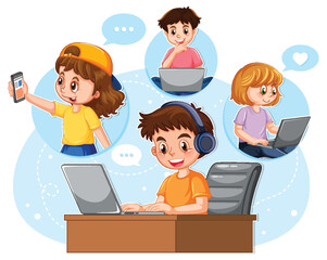 Wall Mural - a girl using laptop for online learning