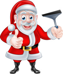 Wall Mural - Cartoon Santa Giving Thumbs Up Holding Squeegee