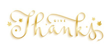 GIVE THANKS Metallic Gold Vector Brush Calligraphy Banner With Swashes