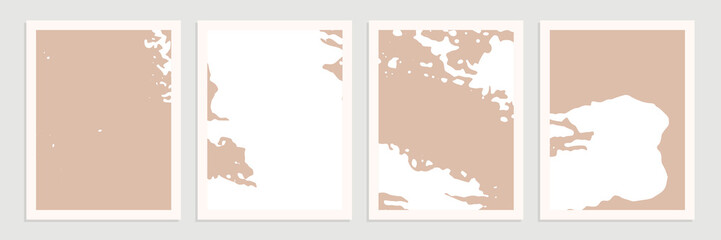 Set of abstract organic shapes, lines and textures in white on neutral nude and beige background.