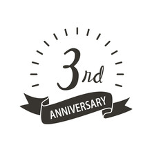 3rd Anniversary, Logo Design Template With Black Ribbon And Decoration Line.