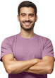 © Damir Khabirov - Smiling handsome man in purple t-shirt standing with crossed arms isolated