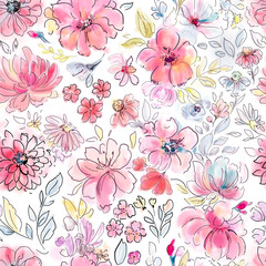 all over flower repeat background. digital painted flowers in seamless arrangement.