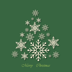 Wall Mural - Set of Snowflakes in Christmas tree shaped. Snowflake. Christmas template greeting card, banner, poster or flyer. Winter Christmas concept. Vector illustration