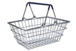 Empty basket from a store or supermarket. metal and chrome. isolated background. close-up. Element for design.