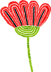 Wall Mural - isolated flower embroidery. Tulip botanical patch. Craft imitation of weaving and thread. Stripe flower. Handmade in macrame and crochet style. Embroidered fabric.	