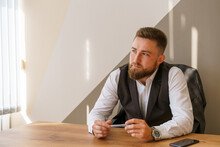 Men's Elegant Fashion In Business Office. Businessman In Formal Suit. Man In An Elegant Outfit. Modern Elegant Businessman. Confidently Violent Person. Bearded Man. Mature Hipster With Elegant Beard
