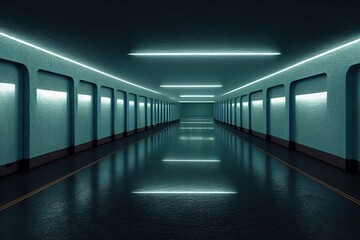 Clean corridor with arches on walls and led illumination