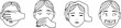 Blind, deaf and dumb heads. Doodle illustration of faces expressing emotions. People don't want to watch, hear and talk. Hands covering the person's eyes, ears and mouth.