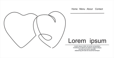 Wall Mural - love inscription in heart continuous line drawing, tattoo, print for clothes and logo design, one si