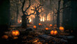 Halloween spooky woods background, Digital painting technic.