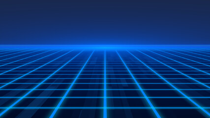 Canvas Print - Blue Pixelated animation glowing luminance laser background, abstract technology horizontal line purple light glow, galaxy geometric internet 80s style poster