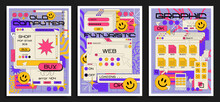 Retro Cartoon Poster Of Web Pages Pc.old Computer Style. Geometric Frames In 90s Memphis Style. Set Of User Interface Elements. Retro Browser Computer Window. Vector Promo Banner For Design And Print