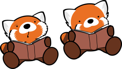 Wall Mural - learning cute baby red panda character cartoon sitting reading set in vector format