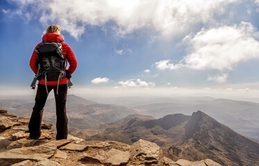 Snowdon hiker young Caucasian active female feeling confident