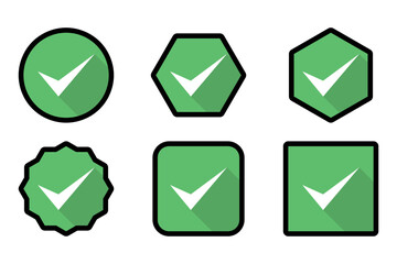 Check marks Icon Set, Tick marks, Accepted, Approved, Yes, Correct, Ok, Right Choices, Task Completion, Voting. - vector mark symbols in green. Black stroke design.