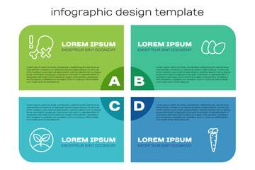 Set line Sprout, No chicken leg, Carrot and Chicken egg. Business infographic template. Vector