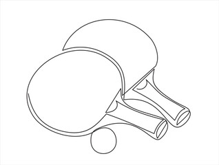 Continuous one line drawing of ping pong rackets and ball