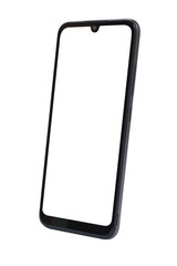 Wall Mural - new modern black frameless smartphone mockup with blank white screen isolated on a transparent backg